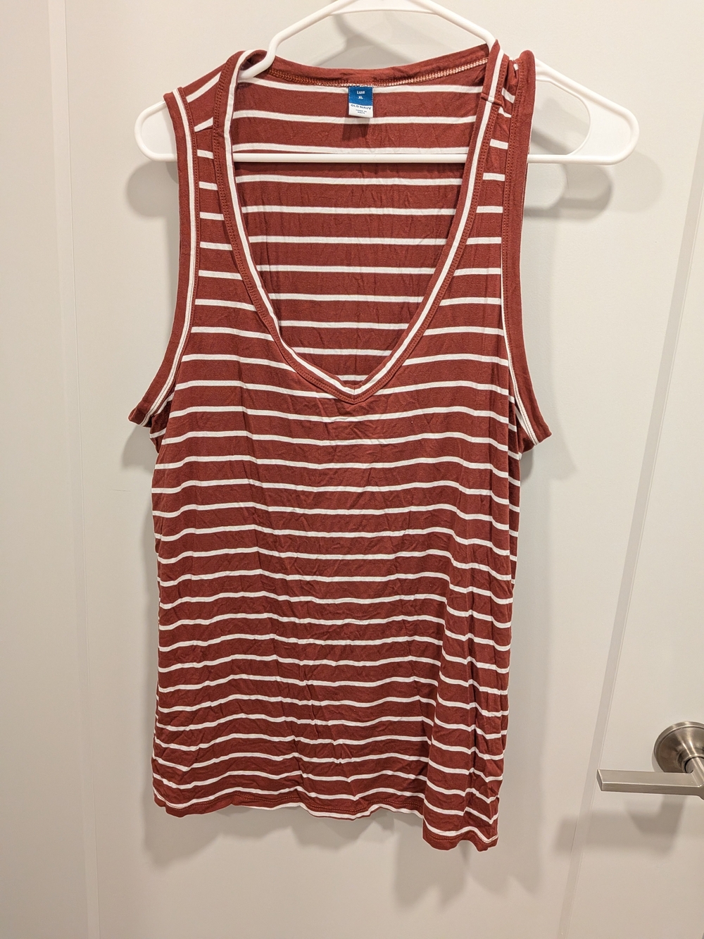 Old Navy Rust and White Striped V-Neck Tank
